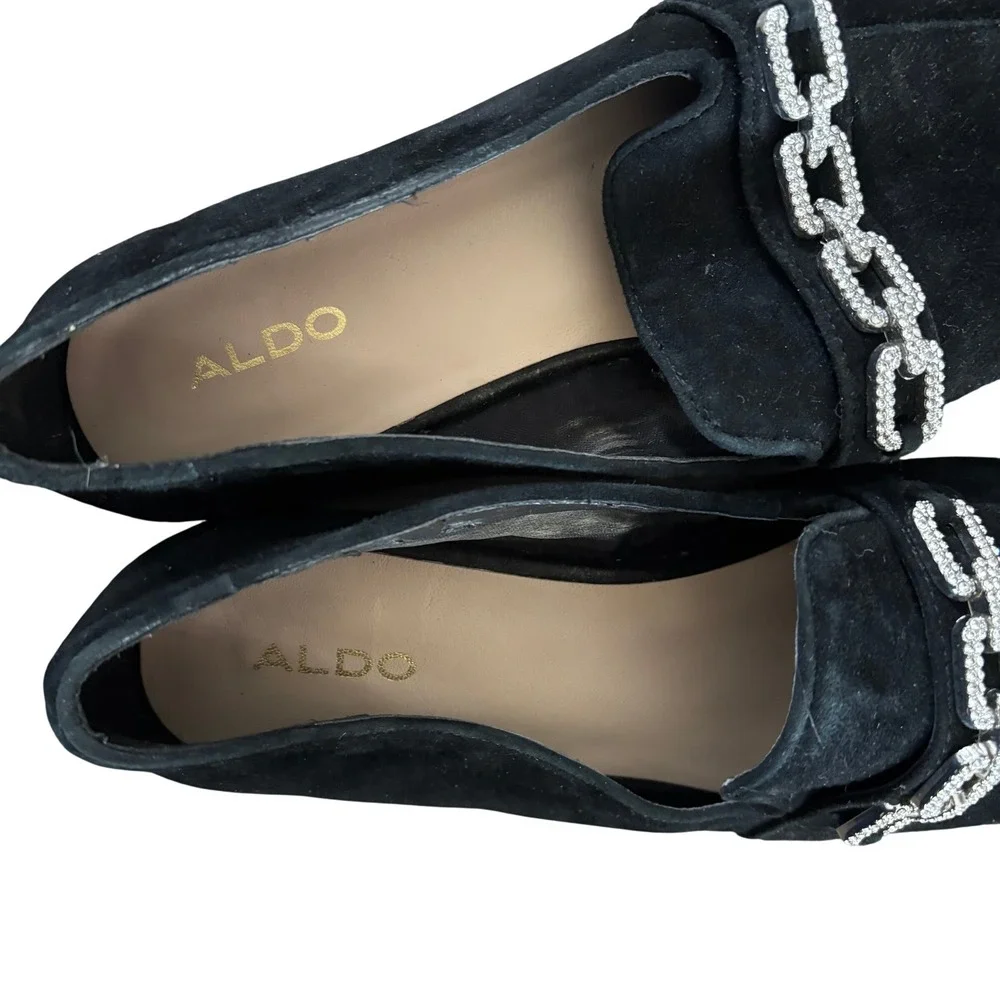 ALDO Embellished Suede Loafers Sz 8 Black‎ Dressy